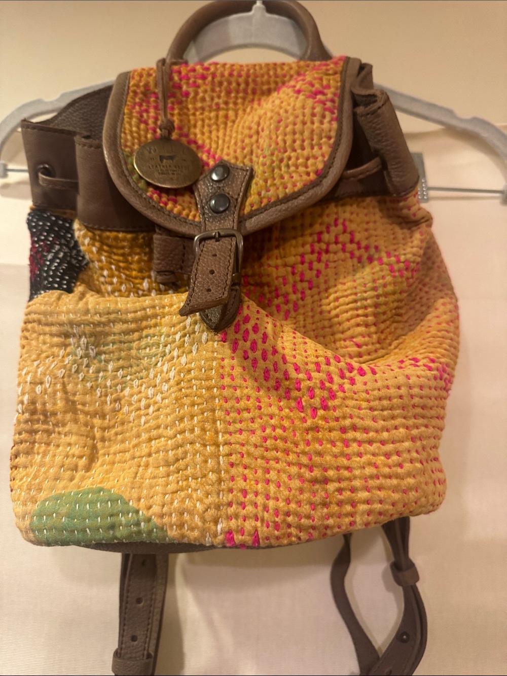Will Leather Goods Yellow Patchwork Leather-Trim Backpack